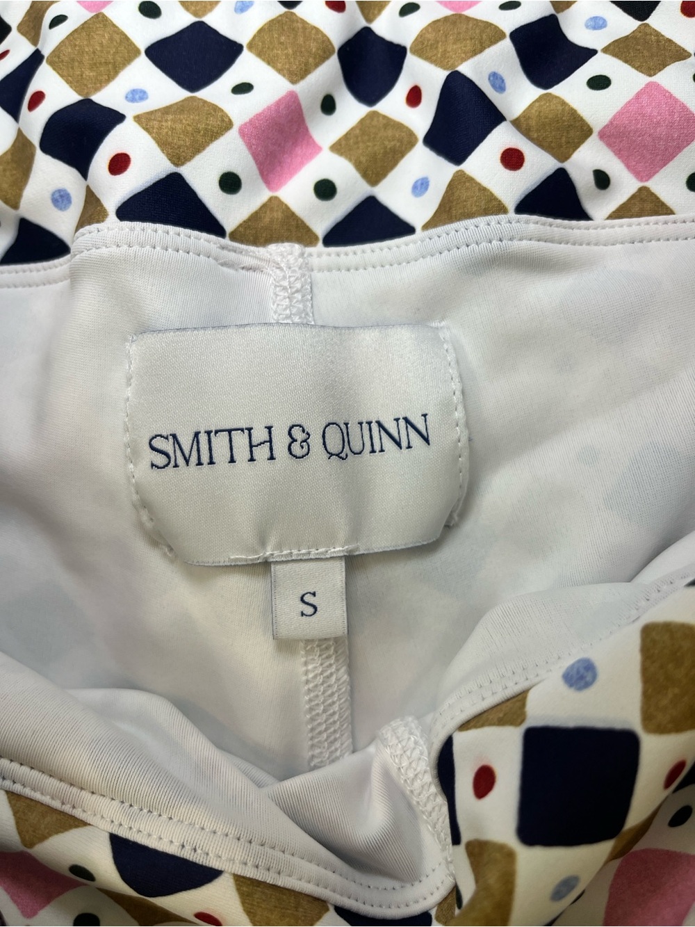 Smith & Quinn Molly Diamond-Print Tennis Mini Skirt White Sage Navy Pink SZ M - Picture 2 of 6